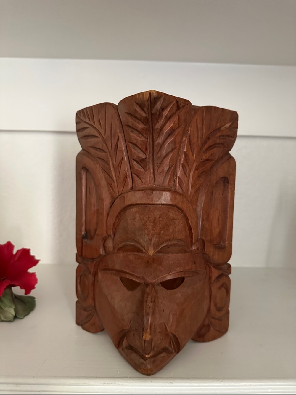 Hand Carved Wood Aztec Masks - Pair - Brown